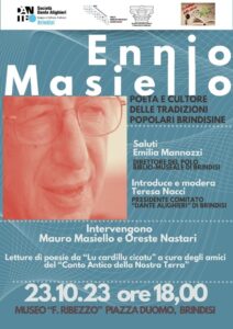 Brindisi, lunedì 23 ottobre al Mapri il convegno ‘Ennio Masiello. Poeta e cultore delle tradizioni popolari brindisine’