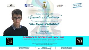 Francavilla Fontana, domenica 29 ottobre 2023 il pianista Vito Alessio Calianno sul palco per ‘I concerti dell’auditorium’