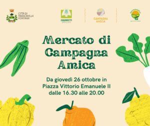 Francavilla Fontana, da giovedì 26 ottobre Mercato di Campagna Amica in Piazza Vittorio Emanuele II e appuntamento con Q-Cine