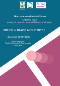Oria, domenica 29 ottobre l’evento ‘Scendi in Campo anche tu! 2.0’ per la sensibilizzazione su ictus e prevenzione del tumore al seno
