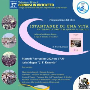 Brindisi, verso ‘Brindisi in Bicicletta 2024’: martedì 7 novembre 2023 nel plesso ‘Kennedy’ dell’I.C. ‘Casale’ la presentazione della biografia di Romeo Tepore