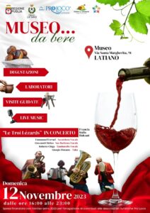 Latiano, domenica 12 novembre 2023 l’evento ‘Museo da Bere’ presso il Museo