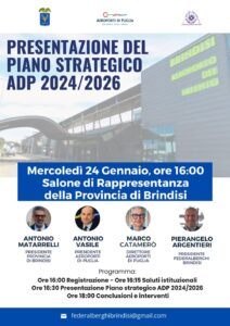 Brindisi, mercoledì 24 gennaio l’incontro ‘Presentazione del Piano Strategico ADP 2024/2026’
