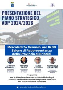 Brindisi, mercoledì 24 gennaio la presentazione del Piano Strategico Adp 2024/2026