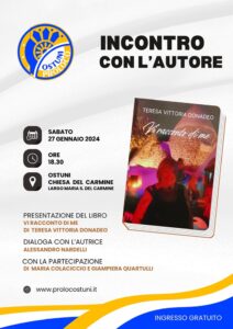 Ostuni, sabato 27 gennaio presentazione del libro ‘Vi racconto di me’ di Teresa Vittoria Donadeo