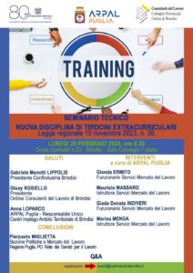 Brindisi, lunedì 26 febbraio seminario tecnico tirocini extracurriculari