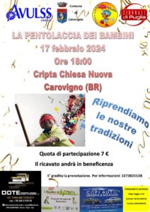 Carovigno, sabato 17 febbraio ‘La Pentolaccia dei Bambini’