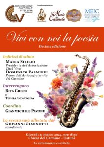 Ostuni, il 21 marzo la decima edizione di ‘Vivi con noi la poesia’