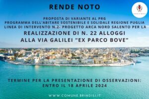 Brindisi, proposta variante PRG per realizzazione alloggi via Galilei